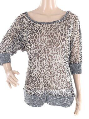 BKE Women Top 3/4 Sleeves Sheer Color Gray Beige Size L - made in USA